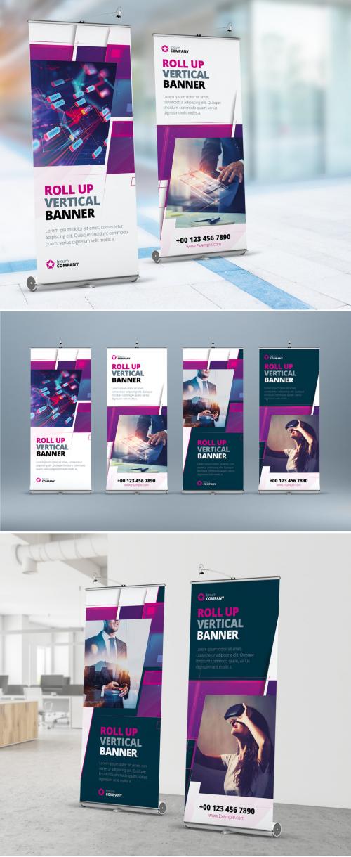 Business Retractable Banner Layout with Purple Elements
 - 392074402