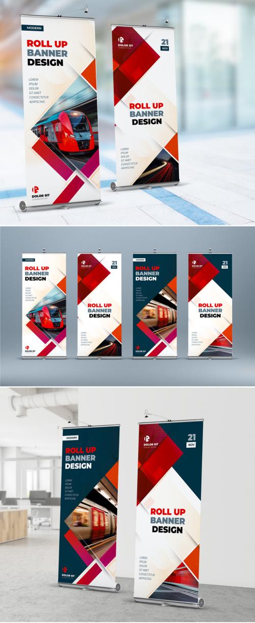 Business Retractable Banner Layout with Red Elements  - 392074443