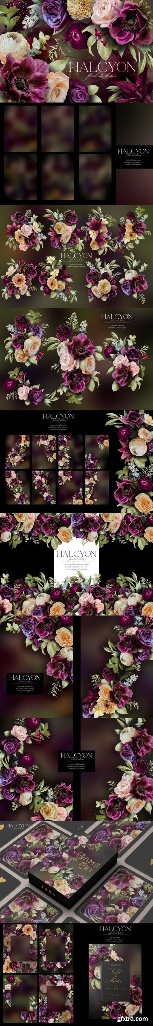 HALCYON FLORAL CLIP ART GRAPHICS KIT