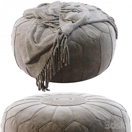 Vintage Round Moroccan Pouf Hand Tooled In Marrakech