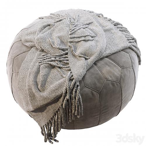 Vintage Round Moroccan Pouf Hand Tooled In Marrakech