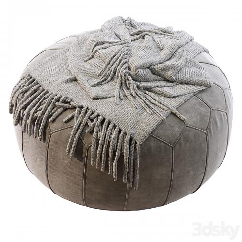 Vintage Round Moroccan Pouf Hand Tooled In Marrakech