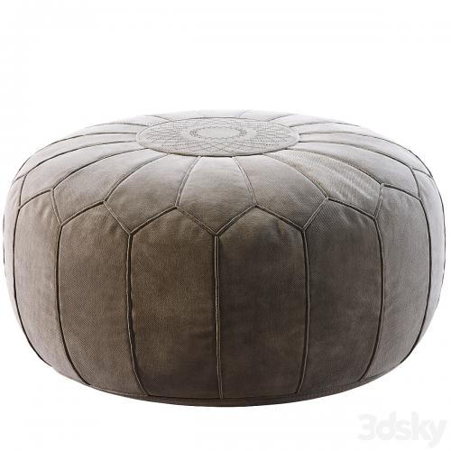 Vintage Round Moroccan Pouf Hand Tooled In Marrakech