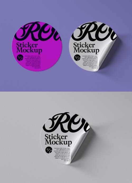 Circle Sticker Mockup Layouts with Curled Corner - 392299908