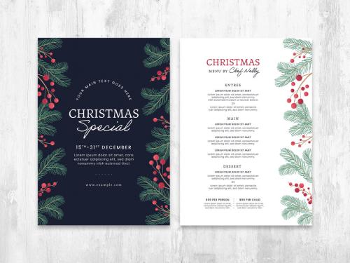 Christmas Menu Invitation Layout with Festive Decoration - 392310623