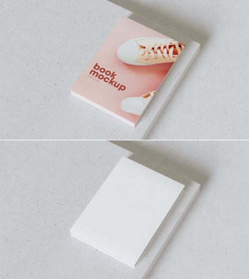 Top View of Open Book on Concrete Mockup  - 392325069