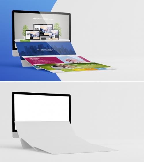 Computer with Falling Slides Mockup - 392326008