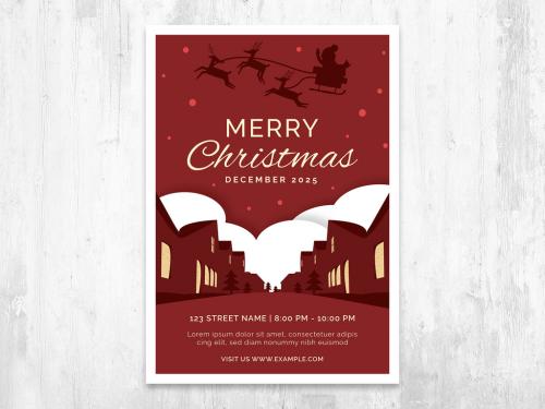 Minimal Christmas Poster Flyer with Santa Silhouette - 392337549