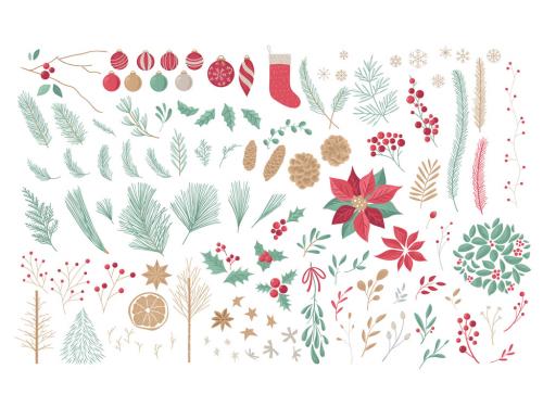 Festive Christmas Illustrations and Decorative Elements - 392341455