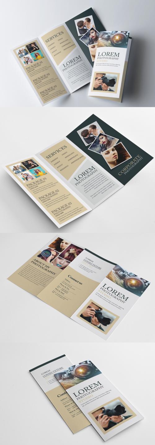 Photography Tri-Fold Brochure Layout with Nude Color Accents - 392957395