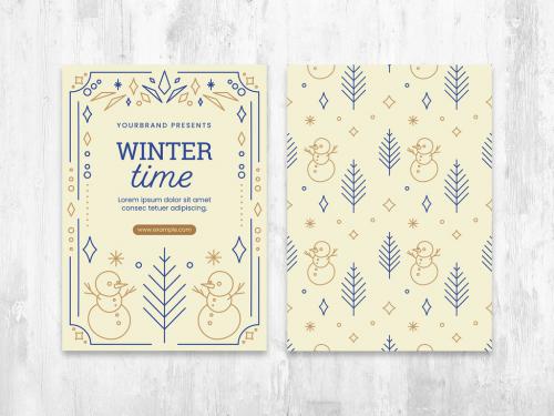 Light Winter Flyer Layout with Snowman Snowflake Illustrations - 393168018