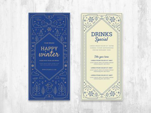 thin Winter Flyer Layout with Ornate Illustrations - 393168100