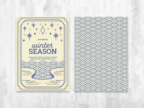 Winter Season Flyer Postcard Layout with Circular Pattern - 393168141