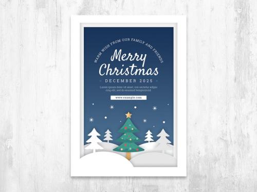 Winter Card Layout with Snowy Vista and Christmas Tree - 393169905