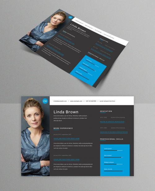 Dark Horizontal Resume Layout - 393185414