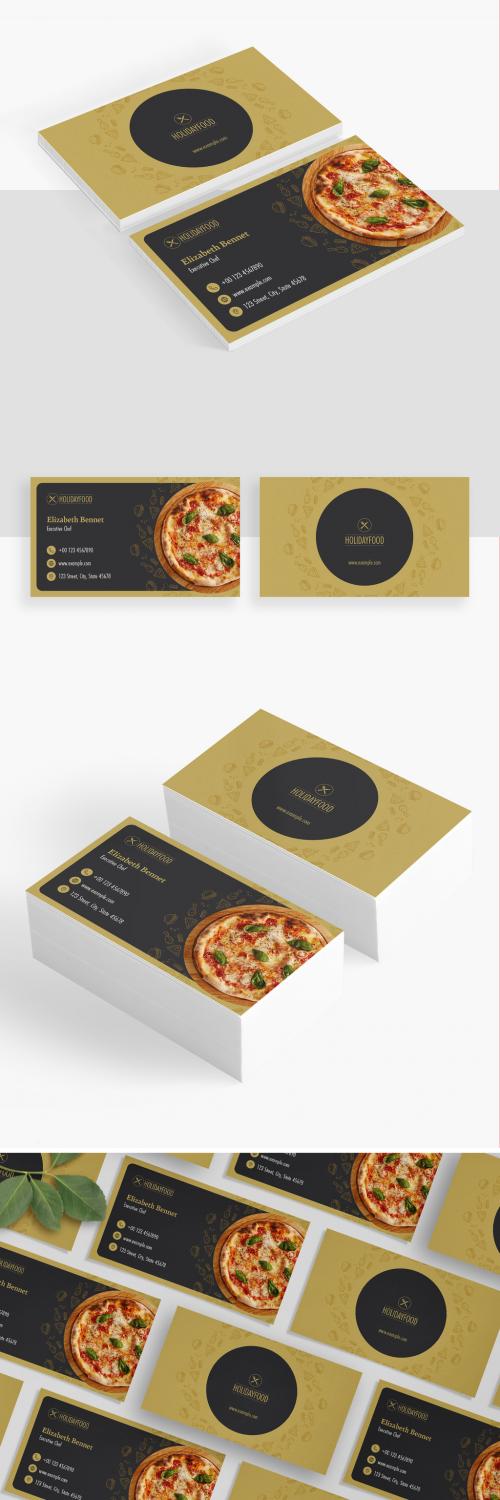 Restaurant Business Card Layout with Golden Accents - 393196082