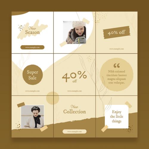 Social Media Puzzle Layout with Golden Accents - 393196602