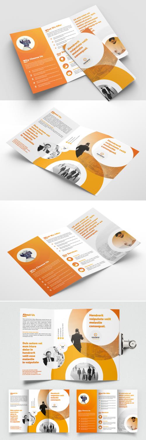 Trifold Brochure Layout with Orange Accents - 393196676