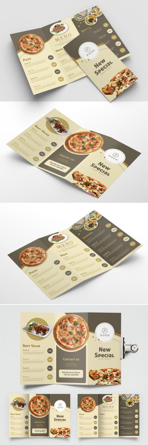 Trifold Menu Layout with Golden Accents - 393196724