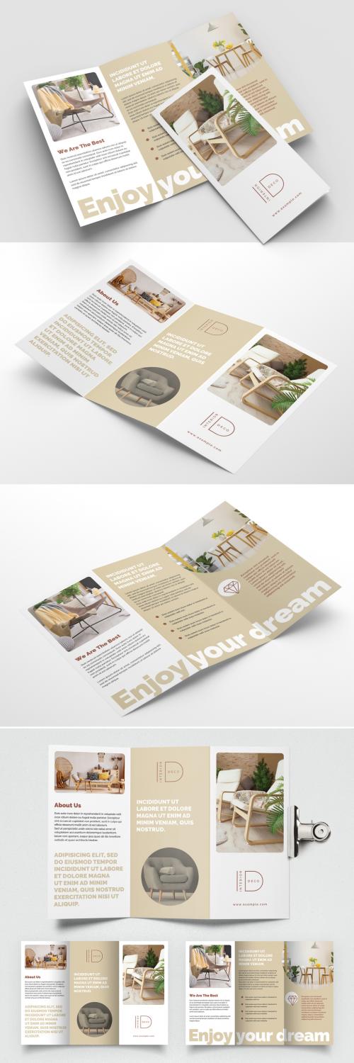 Interior Trifold Brochure Layout with Beige Accents - 393394377