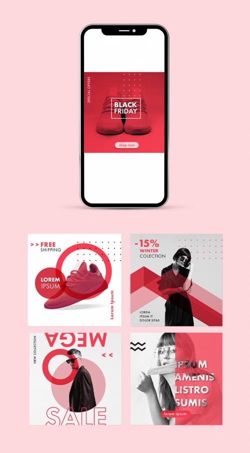 Minimal Red Style Social Media Post Layout Set - 393662322