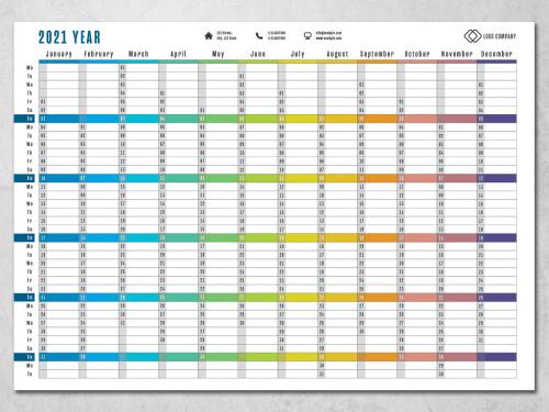 2021 Year Planner Layout with Rainbow Elements 
 - 394738705