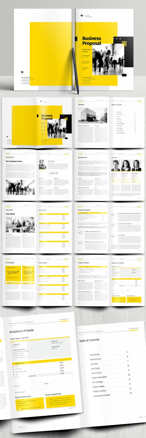 Business Proposal Booklet Layout with Yellow and Black Accents - 394749860
