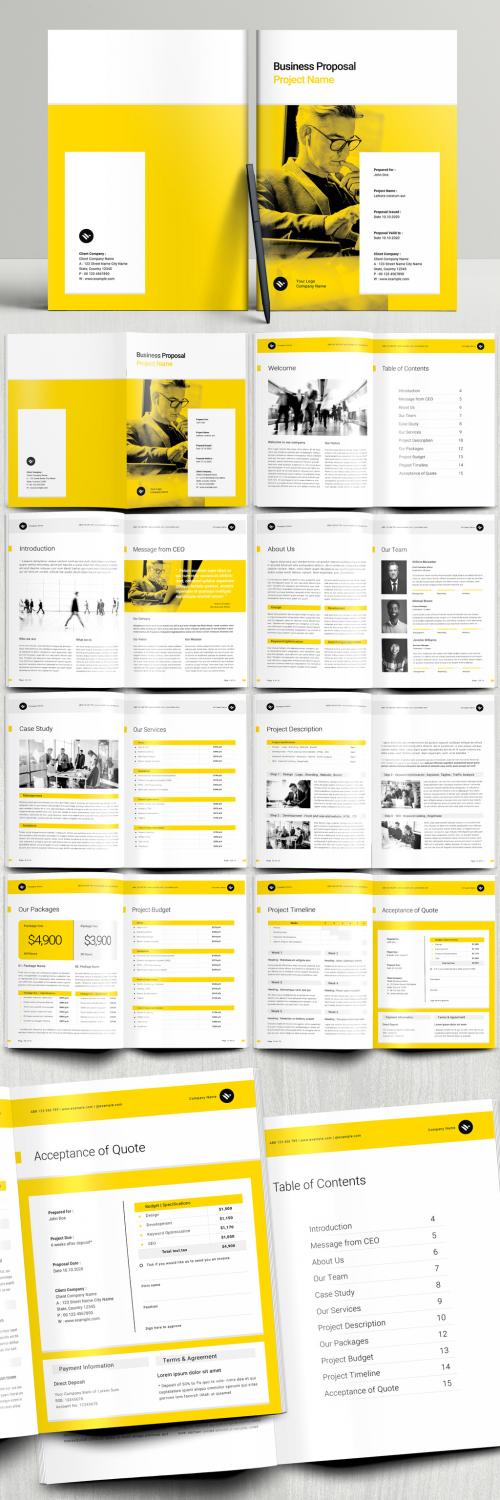 Business Proposal Booklet Layout with Yellow and Gray Accents - 394749861