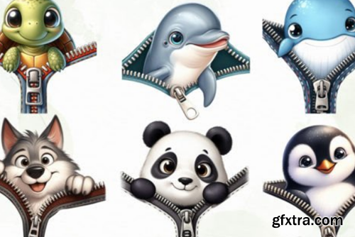 Cute Zipper Animal Sublimation Clipart