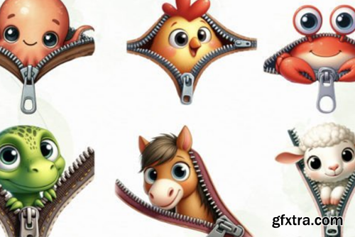 Cute Zipper Animal Sublimation Clipart