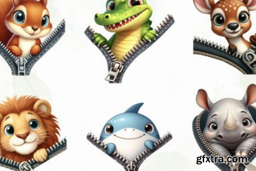 Cute Zipper Animal Sublimation Clipart