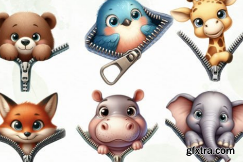 Cute Zipper Animal Sublimation Clipart