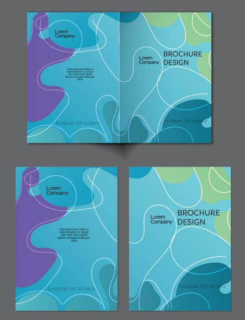 Brochure Cover Layout with Abstract Gradient Wavy Shapes and Lines - 394754317