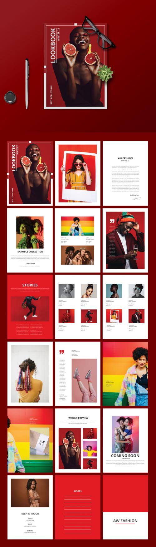Lookbook Layout with Red Accents - 394759109