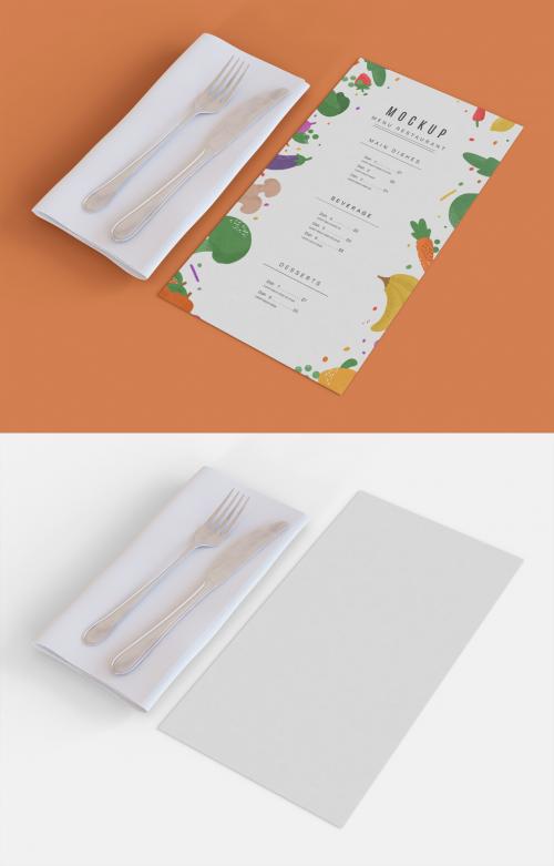 Fork and Knife with Menu Mockup - 394765311