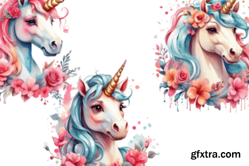 Unicorn and Flowers 3D Clipart