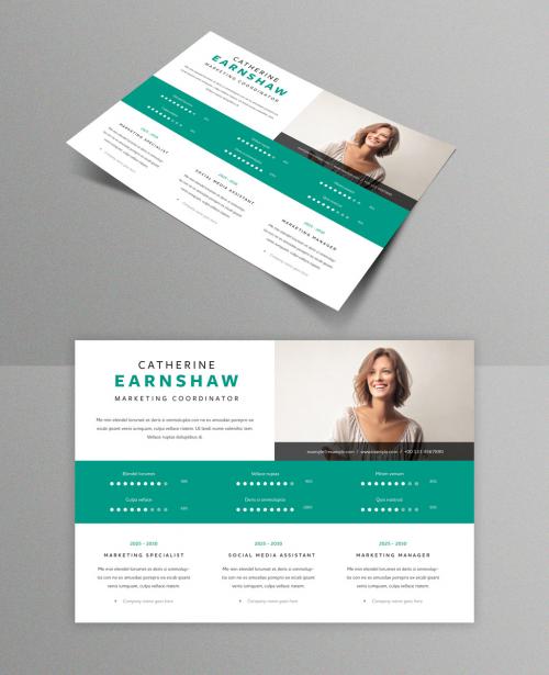 Clean and Modern Horizontal Resume Layout with Teal Accents - 395125351