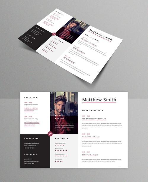 Horizontal Resume Layout with Red Accents - 395125411