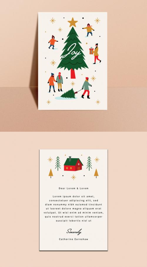 Christmas Celebration Card Layout with People and Christmas Tree - 395354035