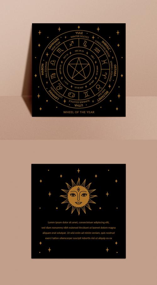 Wheel of the Year Layout Design with Zodiac Symbols - 395354134