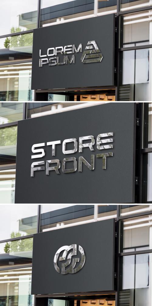 3D Logo with Reflective Sheen on a Storefront Mockup - 395389564