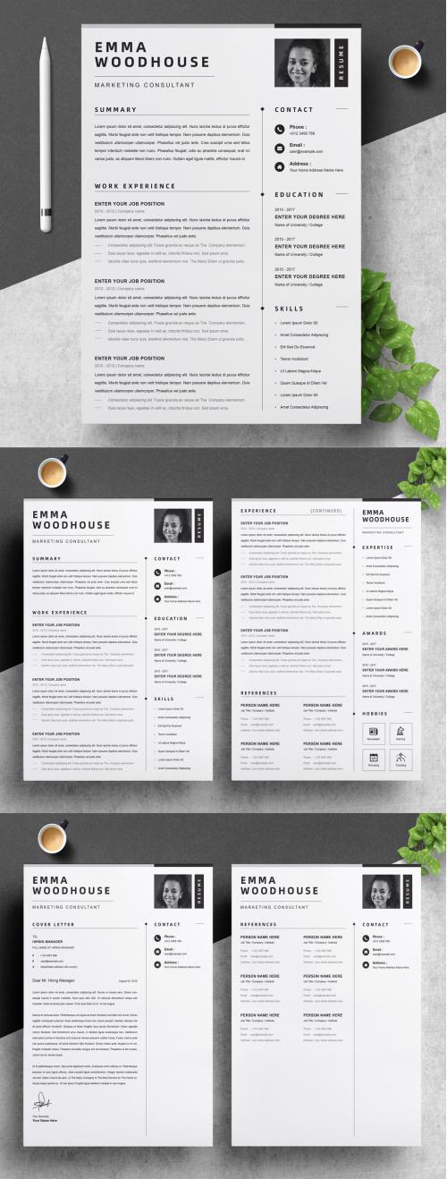 Professional Resume and Cover Letter Layout with Photo - 395401049