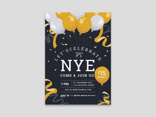 New Year Flyer Invite with Golden Balloons - 395423096