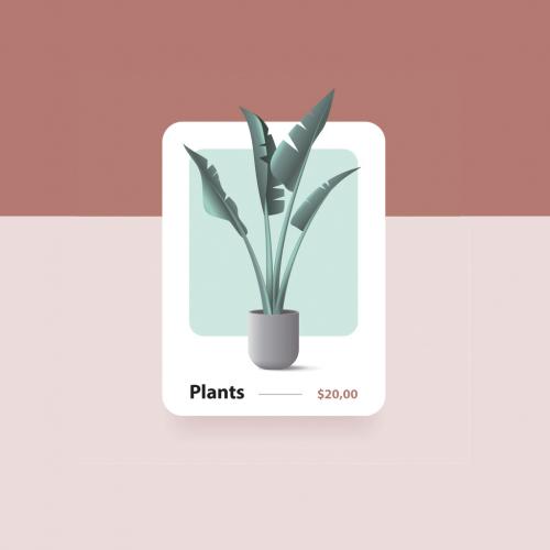 Minimal User Interface Card Template with Plant Illustration - 395813315