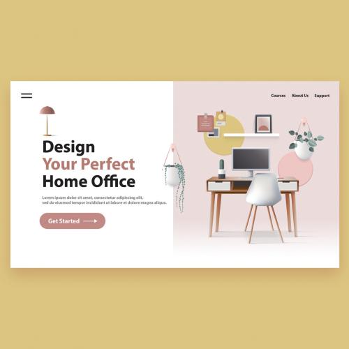 Website Header Illustration with Home Office - 395813373