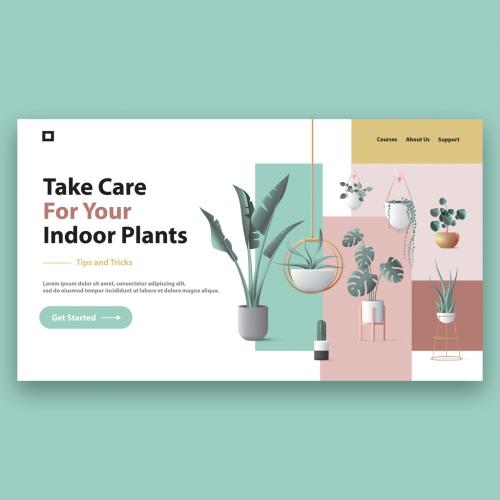 Website Header Template with Modern Indoor Plants Illustration - 395813390