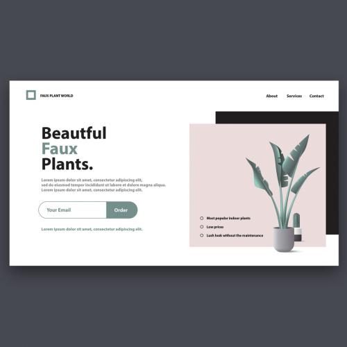 Website Landing Page Template with Plant Illustration - 395813409
