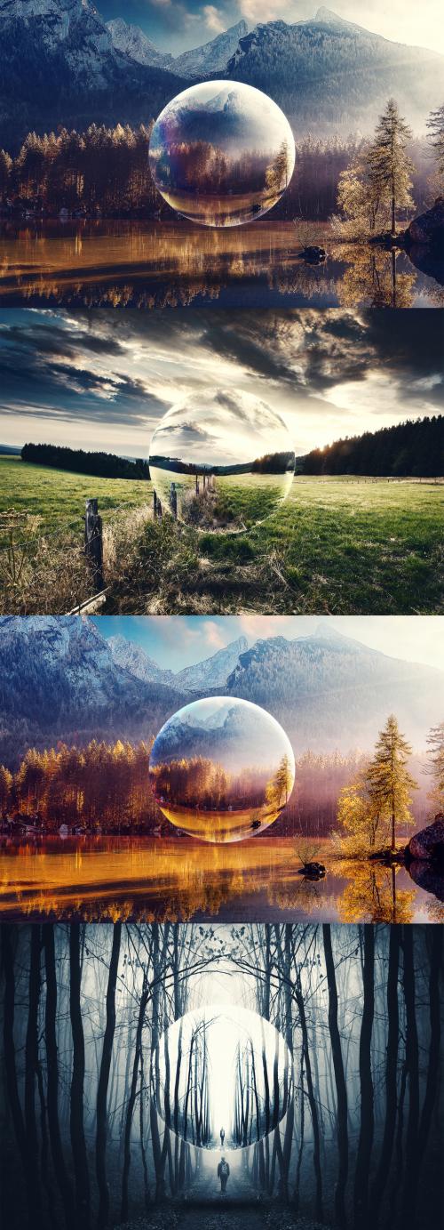 Mirror Sphere Photo Effect Mockup - 396398857