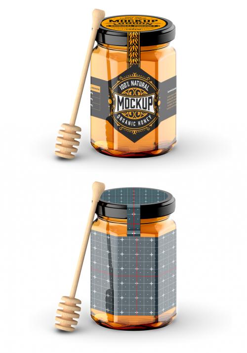 Glass Honey Jar with Spoon Mockup - 396400389