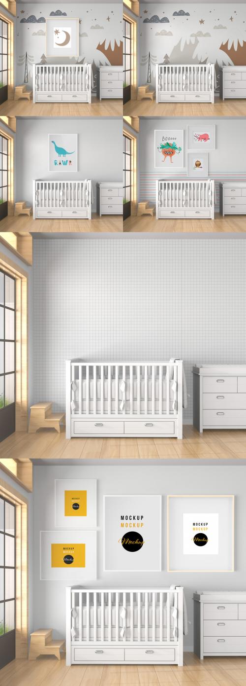 Baby Room with Mural Wall and Frames Mockup - 396411414